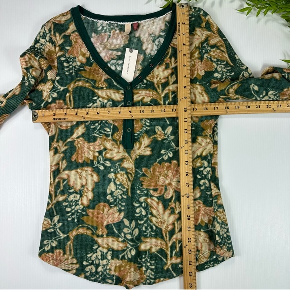 Anthropologie Pilcro Sz L Tee Ling Sleeves Waffle Henley Top NWT - Picture 12 of 17